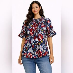 Anthropologie Floral Blouse with Ruffles